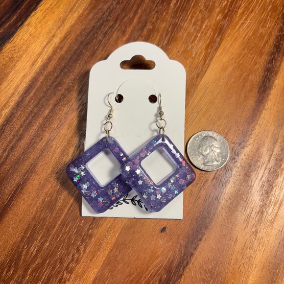 Purple Galaxy Square Earrings - Picture 1 of 1